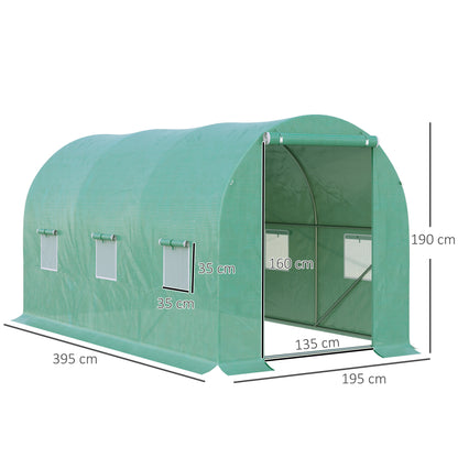 Ronde Tunnelkas – Tuinkas – Plantenkas – Broeikas – Kas Voor Balkon – Metalen Frame – 6 Ventilatieraammetjes Met Gaas – Transparante UV-bestendige Folie – 3,95 x 1,95 x 1,90 m – Groen