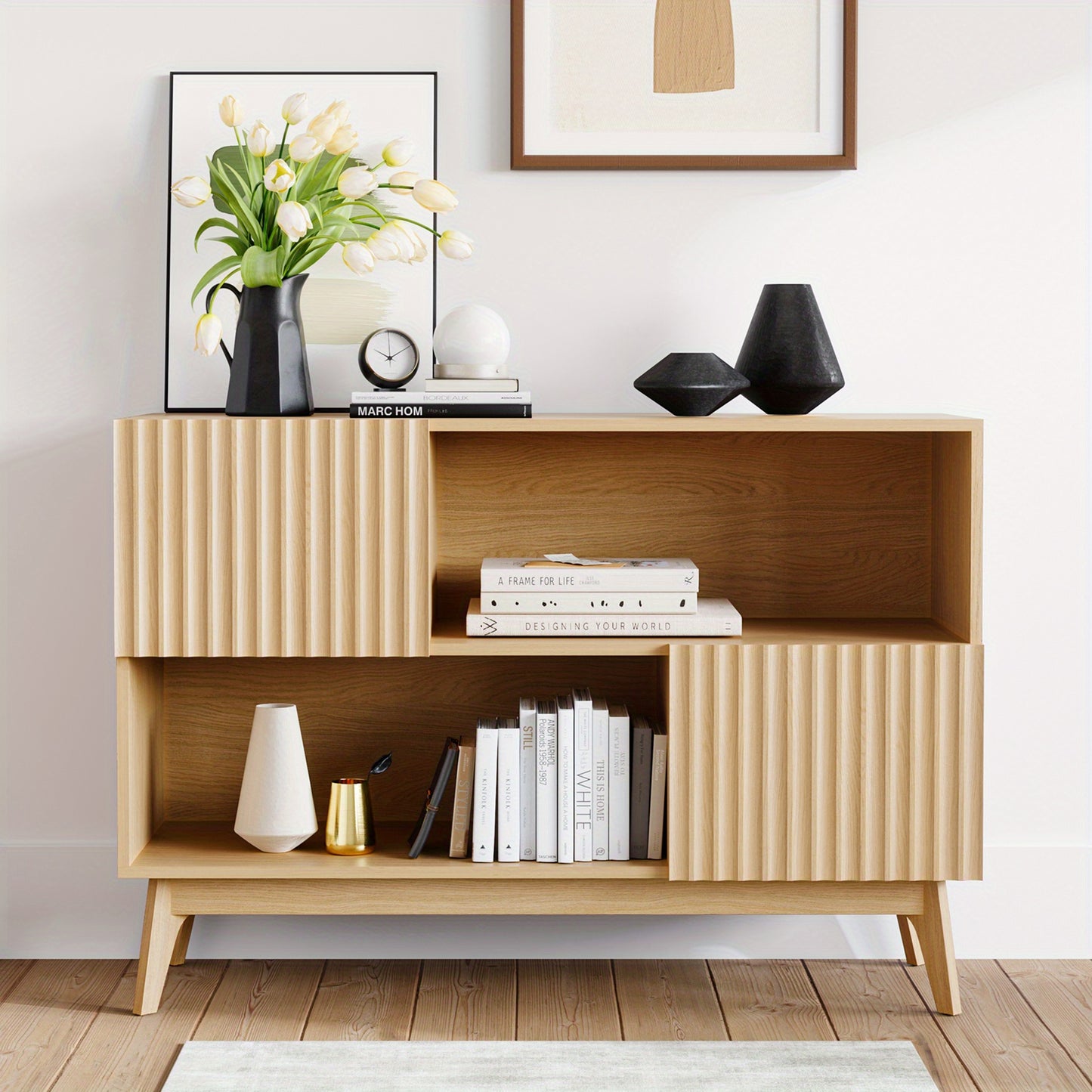 Sidetable – Consoletafel – Wandtafel – Haltafel – Dressoir – Industrieel Design – Notenhout & Metaal – Soft-Close Deuren – Verstelbare Metalen Poten – 100x38x77 cm