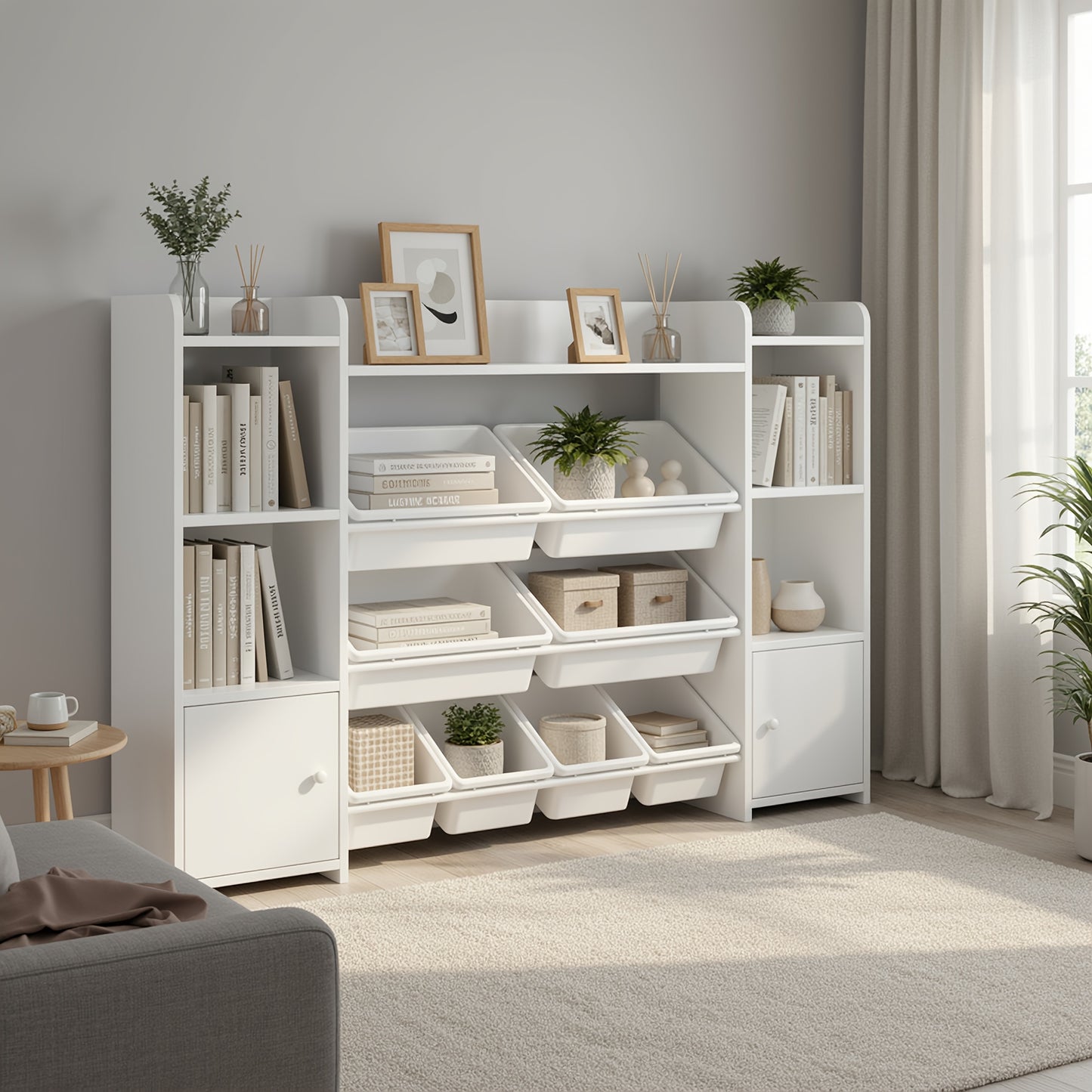Witte Boekenkast – Boekenrek – Opbergkast – Vakkenkast – Stellingkast – 8 Vakken Met Verwijderbare Opbergboxen – Stevig Massief Hout – Gemakkelijk Montager