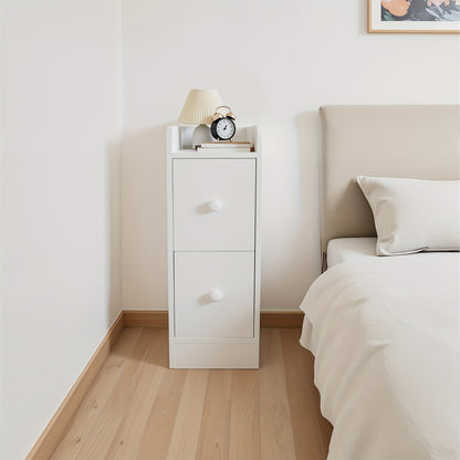 Nachtkastje – Bedside Table – Bijzettafel – Opbertkastje – Smal Kastje – Wit – Ruimtebesparend – 2 Laden Met Soepele Glijders