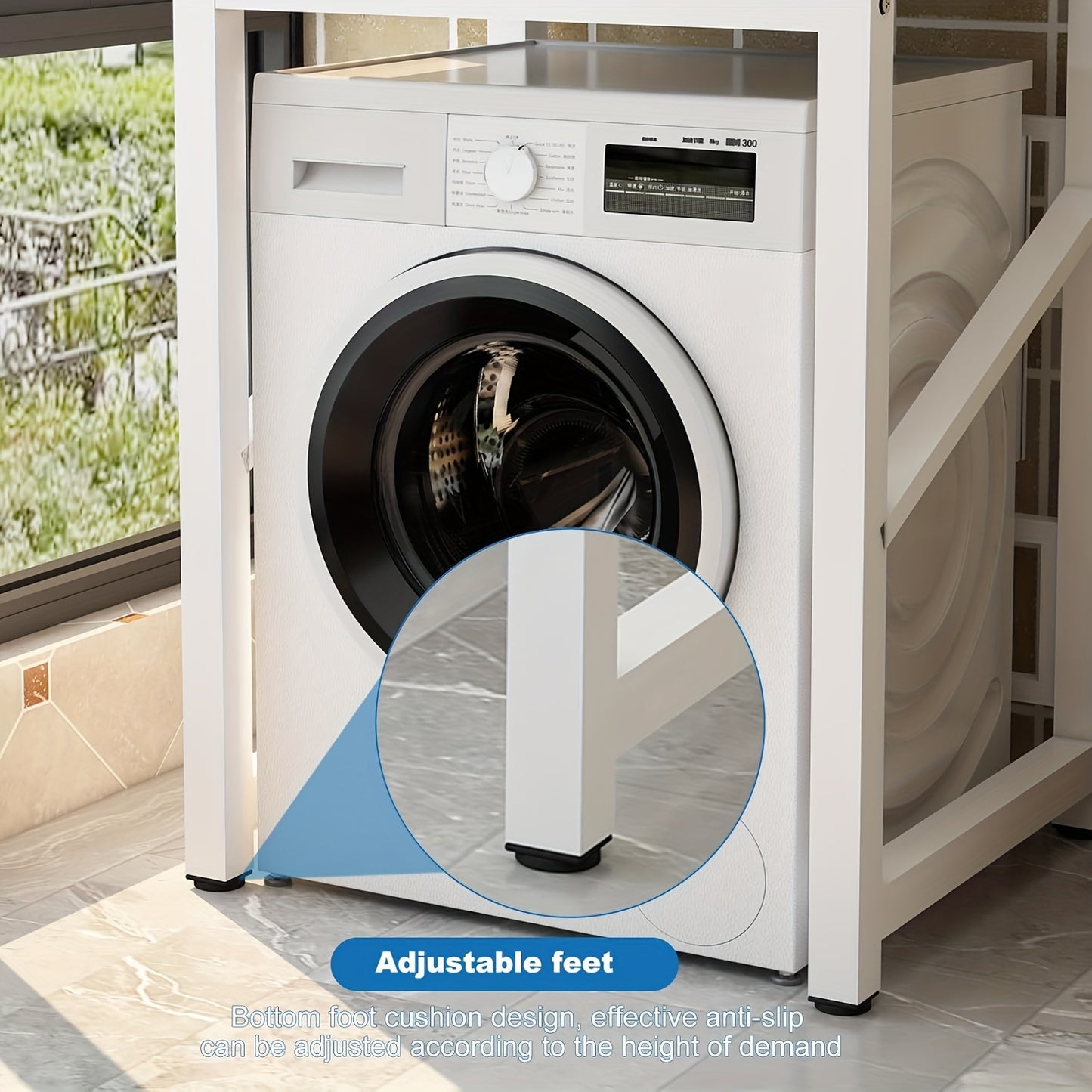 Wasmachinekast – Wasmachine Meubel – Drogerkast – Opbergkast – Wasmachine Ombouw – Gietijzer Teak Kleur – 3 Verstelbare Planken – Vloerbevestiging Voor Stabiliteit