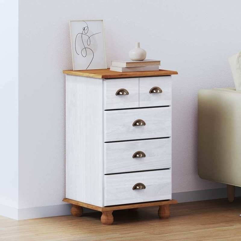 Witte Ladekast – Dressoir – Kast – Commode – Opbergkast – Massief Grenen Hout – 4 Lockbare Laatjes – Minimalistisch Design – 45,8x40x79 cm