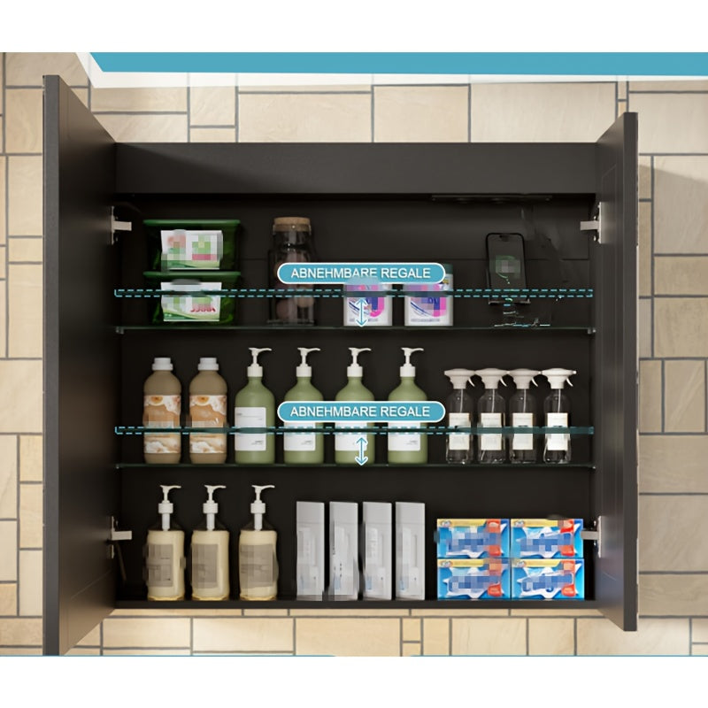 Badkamerspiegel – Spiegelkast – Wandkast – Spiegelwandkast – Opbergkast – Wit glazen oppervlak – Roestvrijstalen frame – 75x70x13 cm – Wandmontage – Geen elektriciteit nodig