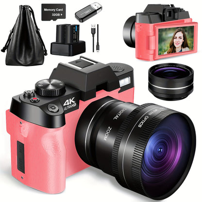 Compactcamera – Digitale Camera – Fototoestel – Vlogcamera – Compact Camera – 48MP Sensor – 4K Video – WiFi & App Bediening – Inclusief 32GB Kaart – Macro & Wide Lens – Geschikt Voor Beginners