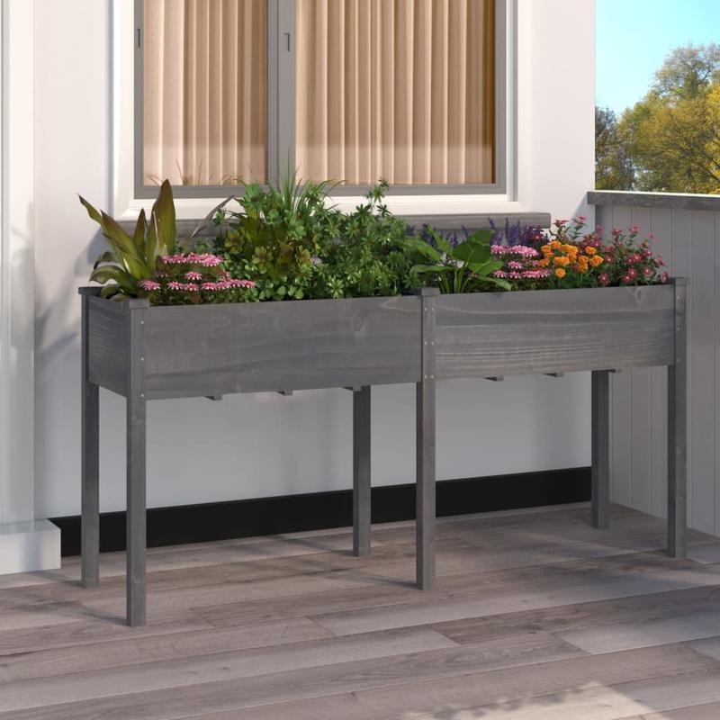 Plantenbak – Bloembak – Bloempot – Bloemenbak – Kweekbak – Massief Vurenhout – Grijze Voering – 161x45x76 cm – Duurzaam & Lichtgewicht
