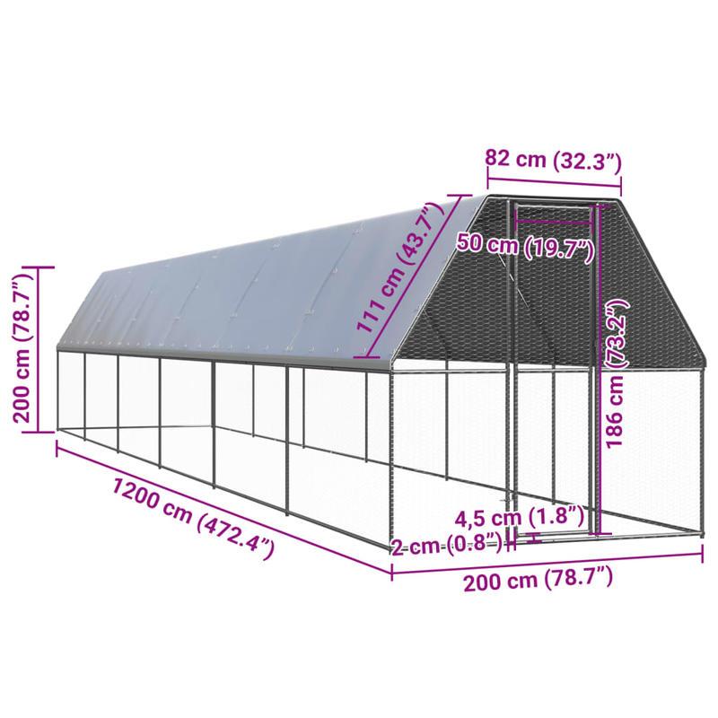 Kippenren – Buitenren – Kippenhok – Houten Hok – Draadren – Gegalvaniseerd Staal – Ruim 2x12x2 Meter – Weerbestendig
