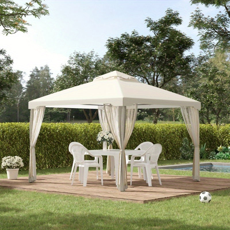 Partytent – Tuinpaviljoen – Paviljoen – Overkapping – Feesttent – 3x3 m – Crèmewit – Waterdicht – Duurzaam Metalen Frame