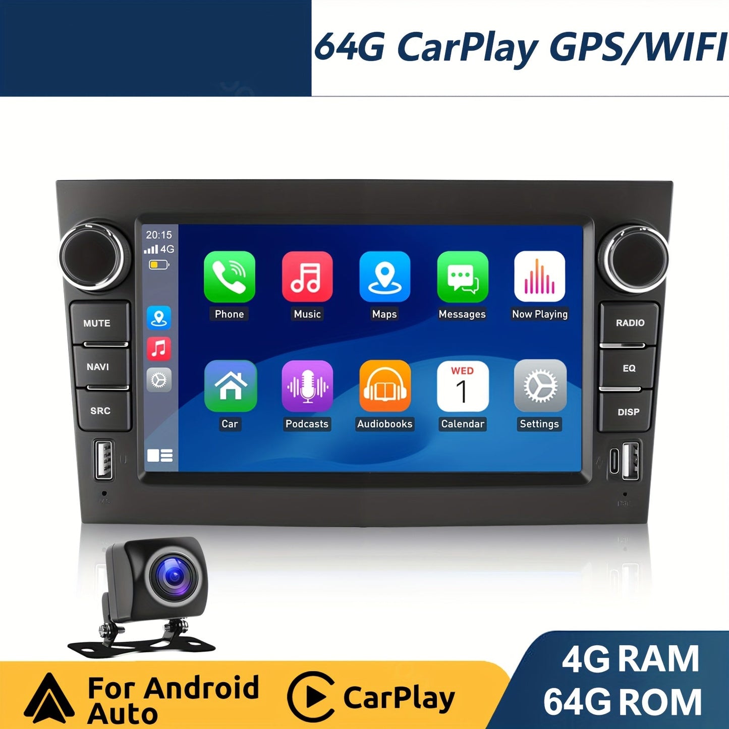 Autoradio – Auto Stereo – Multimedia Speler – Navigatiesysteem – 1 DIN – Android 14 Systeem – 7 Inch IPS Touchscreen – Bluetooth & GPS Inclusief AHD Camera
