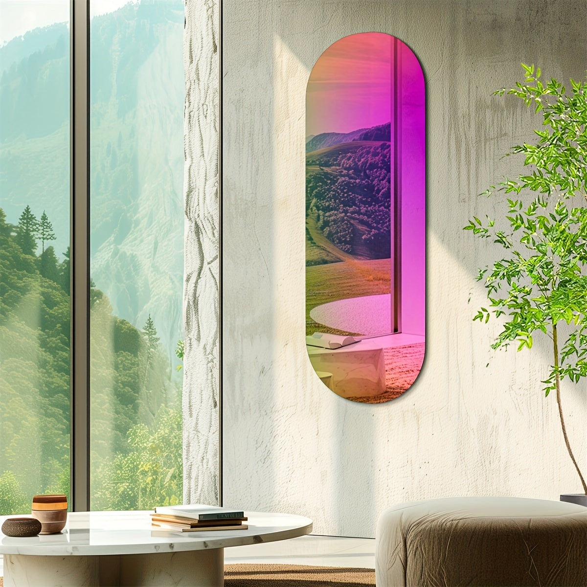 Spiegel – Wandspiegel – Passpiegel – Ovaal Spiegel – Frameloze Spiegel – 44x120 cm – Iriserend Glas Met Veiligheidsfolie