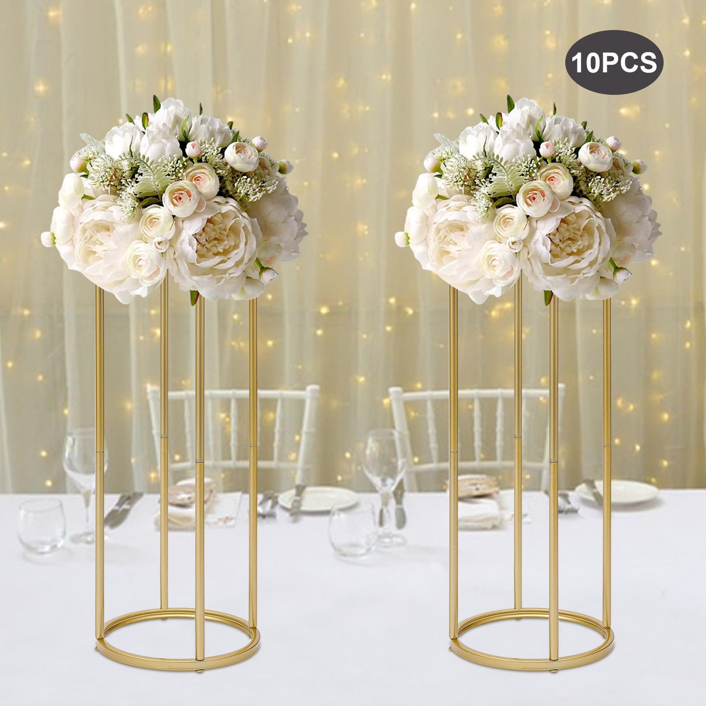 Tafeldecoratie – Bloemenstandaard – Bloemhouder – Tafelpresentatie – Bruiloft Decoratie – Gouden Metalen Standaards – 80 cm Hoog – Robuust Ijzer