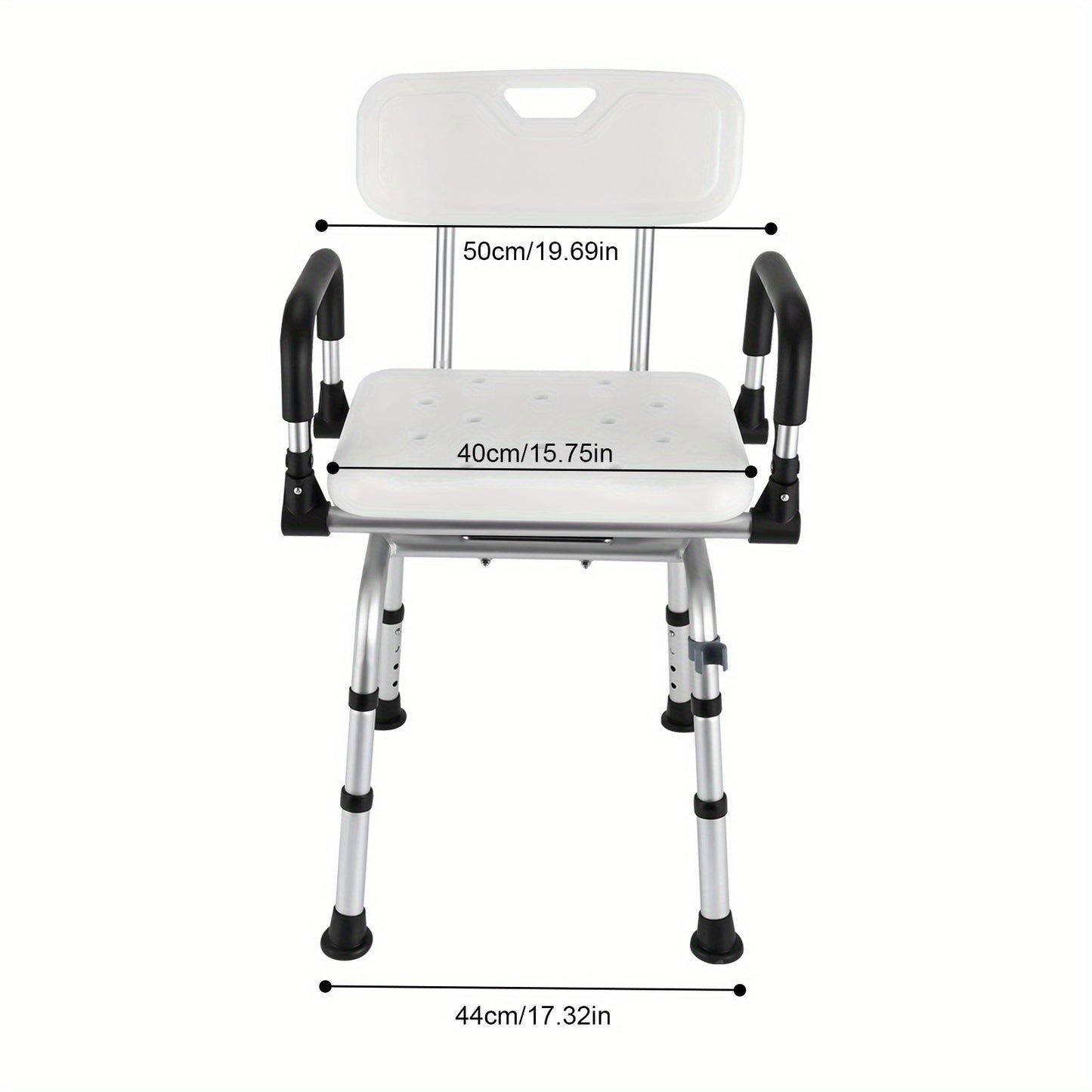 Douchekruk – Douchestoel – Douchestoeltje – Badkamerkruk – Zitting met Armleuningen – Aluminiumlegering – 360° Draaibaar – Verstelbare Hoogte 40-48 cm – Max. Draagkracht 180 kg
