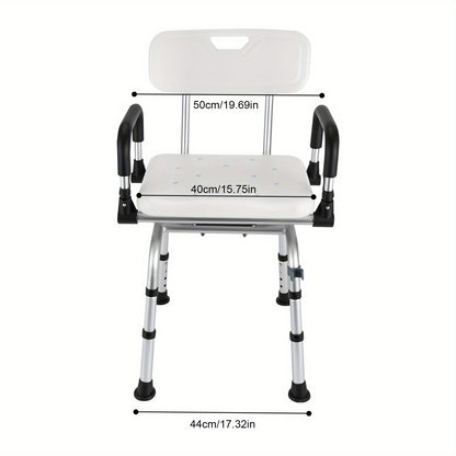 Douchekruk – Douchestoel – Douchestoeltje – Badkamerkruk – Zitting met Armleuningen – Aluminiumlegering – 360° Draaibaar – Verstelbare Hoogte 40-48 cm – Max. Draagkracht 180 kg