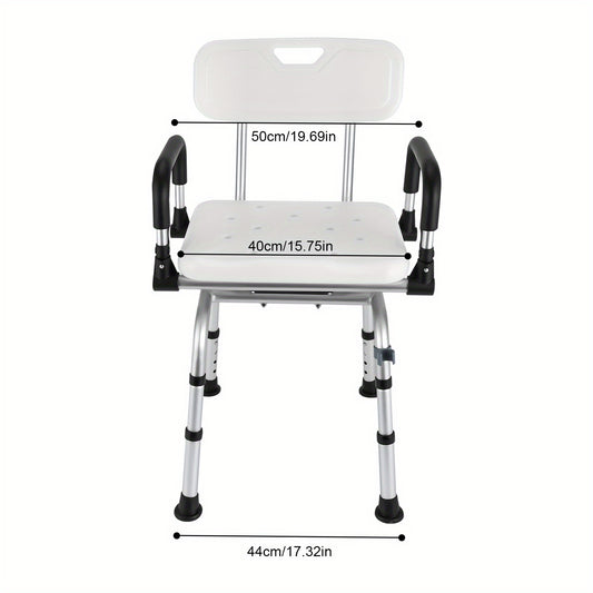 Douchekruk – Douchestoel – Douchestoeltje – Badkamerkruk – Zitting met Armleuningen – Aluminiumlegering – 360° Draaibaar – Verstelbare Hoogte 40-48 cm – Max. Draagkracht 180 kg