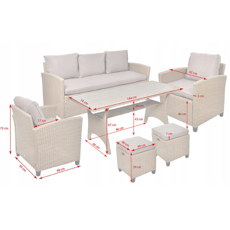 Tuinmeubelset – Loungeset – Tuinset – Zitgroep – Balkonset – Technorattan – 7 Personen – Weerbestendig met Kussens