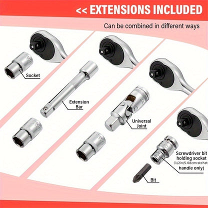 Dopsleutelset – Doppenset – Ratels – Sleutelset – Bitset – 216-delig – Omkeerbare Ratels 1/4", 3/8" & 1/2" – Robuust Metaal Met Koffer