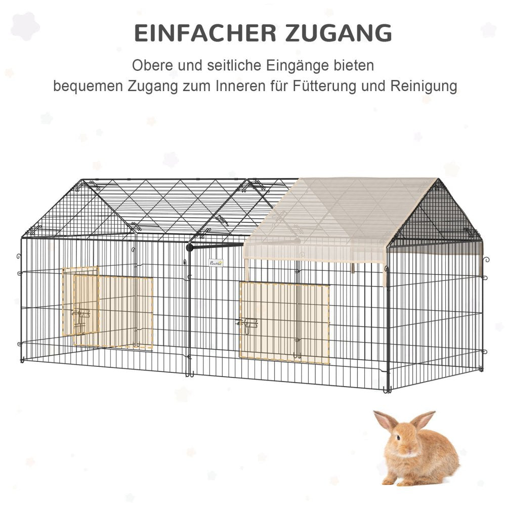 Buitenren Konijnenren Knaagdierren Dierenren Kippenren – Zwart – Weerbestendig Staal – 220x103x103 cm – Met Zonwering
