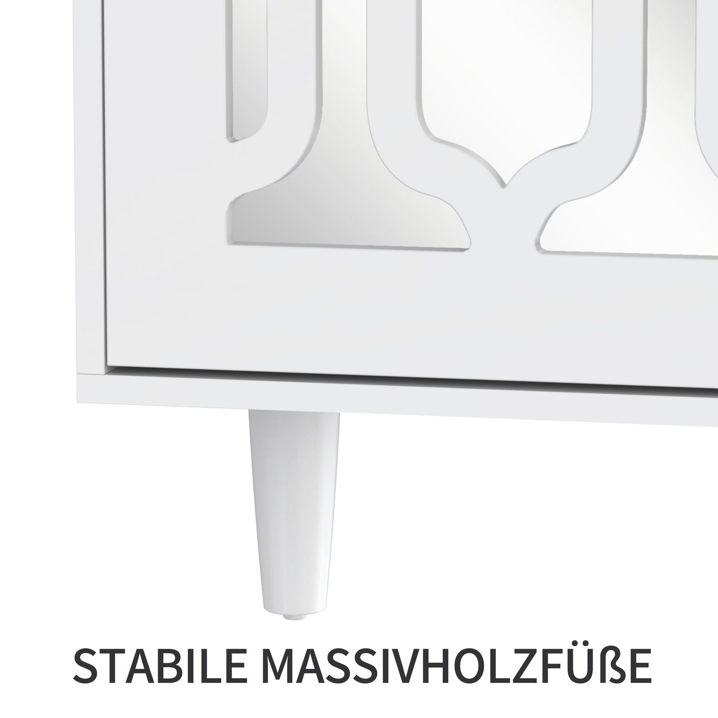 Dressoir – Sideboard – Opbergkast – Ladekast – Witte Spiegeldeuren – Kristalgrepen – 147,5x40x102 cm – Verstelbare Binnenplanken