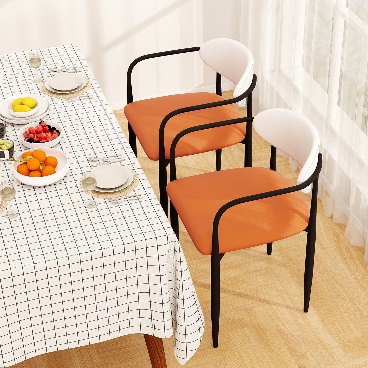 Eetkamerstoelen – Stoel – Dining Chair – Keukenstoel – Kunstleren Stoelen – Set van 2 – Zithoogte 50 cm – Metalen Frame & Gewatteerde Zitting
