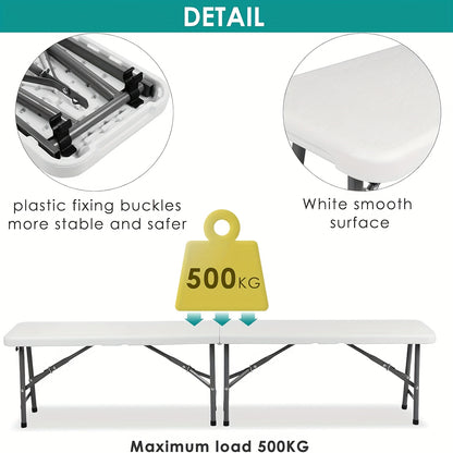 2pcs Folding Camping Bench, Foldable Garden Benches with Carrying Handle, Folding Bench Set Of 2, 183cm Outdoor Bench, Load Capacity Up to 500kg, for Picnic, Camping, Party