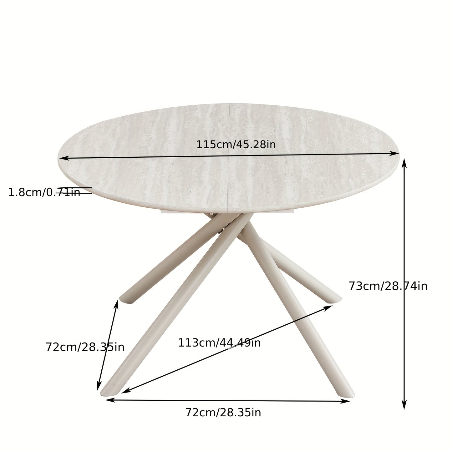 Eettafel Rond – Ronde Eettafel – Ronde Tafel – Keukentafel Rond – Ronde Eetkamertafel – Modern Design – Stevig Gecoat Metalen Kruispoot – 115 cm MDF Blad Grijs