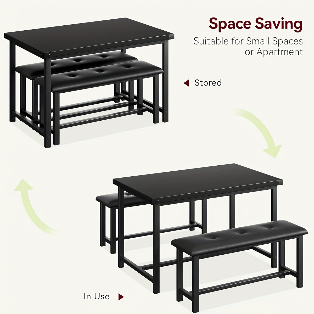 Eetkamertafel met 2 Banken – Keukentafel Set – Tafel voor 4 Personen – Bankenset – Rechthoekige Tafel – Vintage Kleur – Comfortabele Geplaatste Banken – Duurzame Constructie