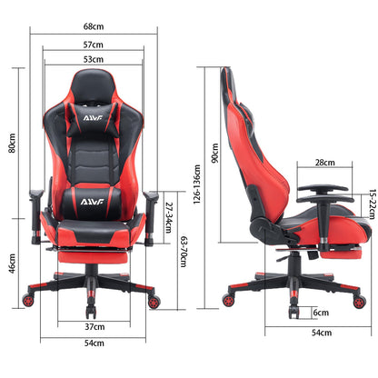 Gamingstoel – Bureaustoel – Gamestoel – Racestoel – Rood – Verstelbare Rugleuning – Uitschuifbare Voetensteun – Kunstleer met Memory Foam