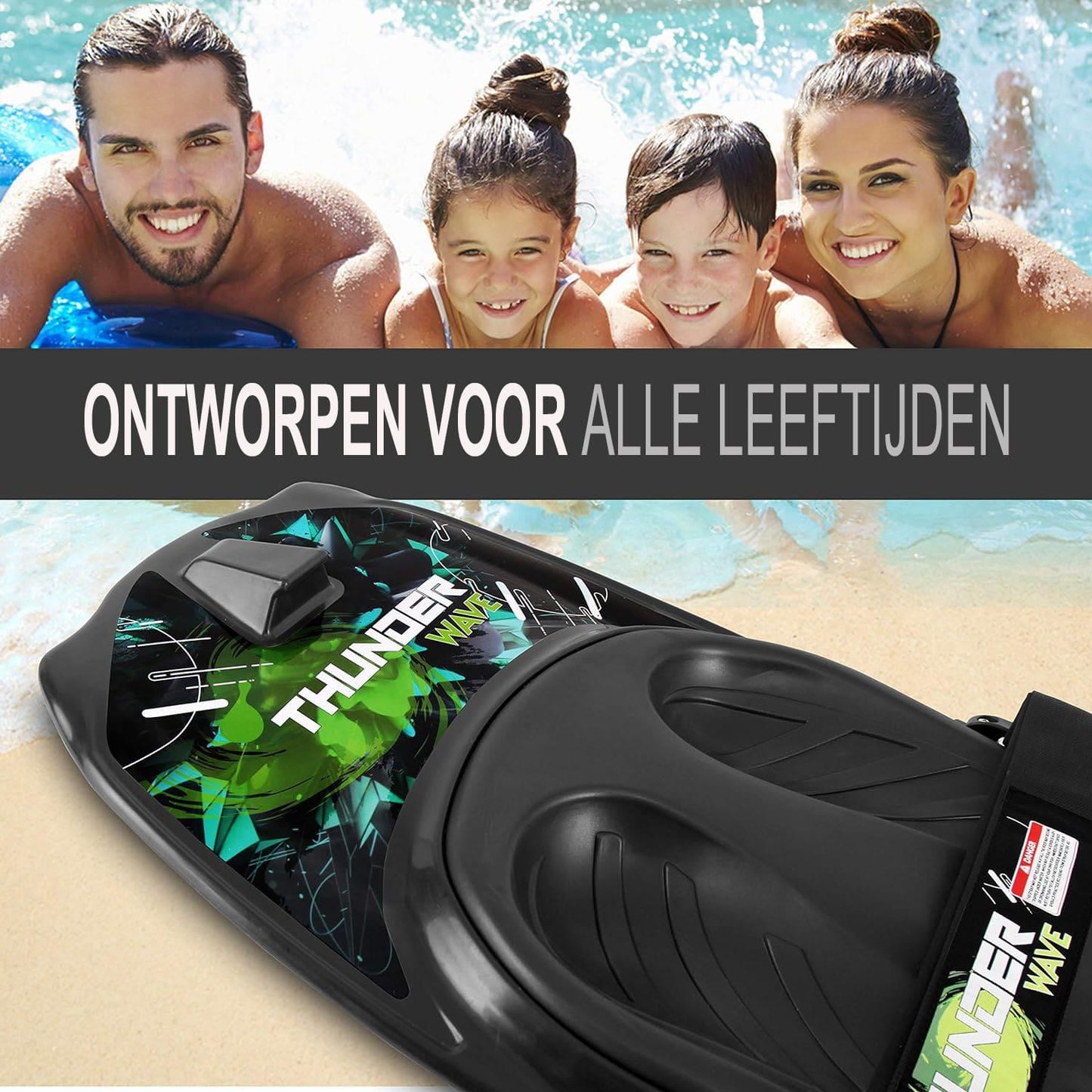 Watersport Kneeboard – Knieboard – Bodyboard – Waterskia Board – Kneesurfboard – Zwart/Groen – Lichtgewicht & Waterbestendig – Verstelbare Veiligheidsband