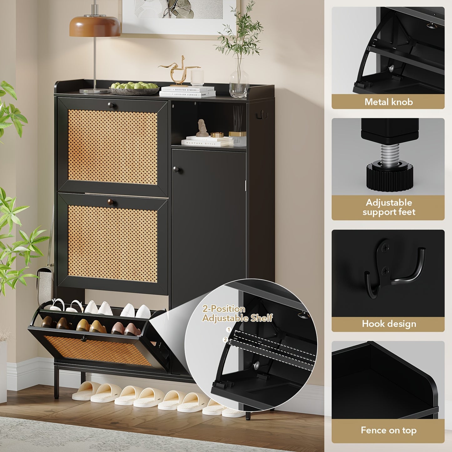 Schoenenkast – Schoenenrek – Schoenopberger – Schoenenkast – Schoenenkast Hal – Smal Design – 3 Lades Met Kantelmechanisme – Verstelbare Planken