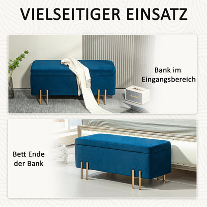 Opbergbank – Zitbank – Opbergkist – Opbergbox – Halbank – Stoffen Bekleding – Opbergruimte 100x40x42 cm – Rubberhout Frame – Metalen Poten