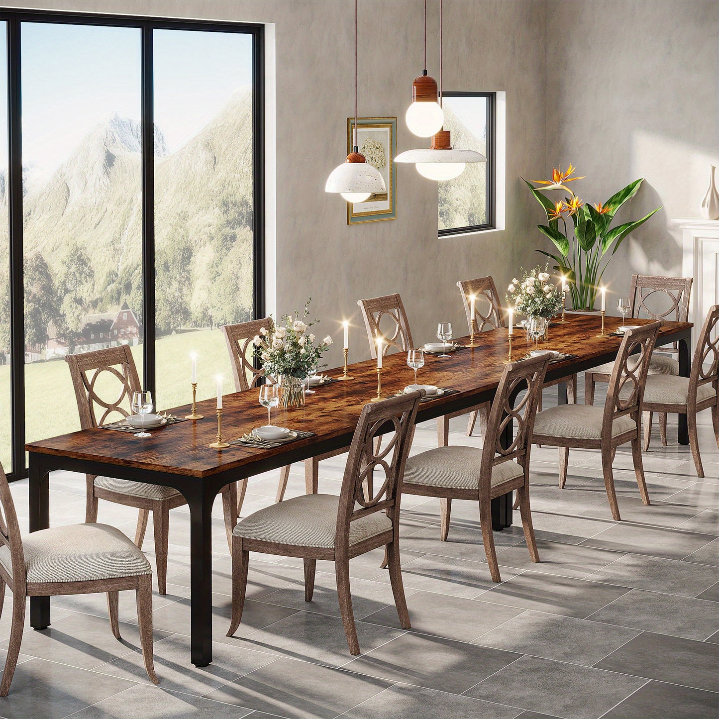 Tafel – Eettafel – Bureau – Werkplek – Eettafel Voor Twee – Extra Lang 200 cm – Robuust Zwart Metaal Met Bruin Houtnerf – Ruimtebesparend Ontwerp