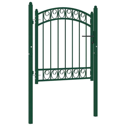 Groene Metalen Tuinpoort – Tuinhek – Toegangspoort – Erfpoort – Opritpoort – Boogvormig Ontwerp – 100 x 100 cm – Weerbestendig Staal Met Slot