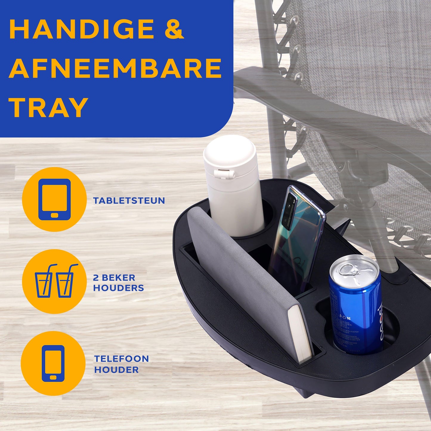 Loungestoel – Fauteuil – Relaxstoel – Tuinstoel – Zitzak – Set van 2 – Verstelbaar Met Afneembare Bekerhouders – Vouwbaar En Weerbestendig - Grijs