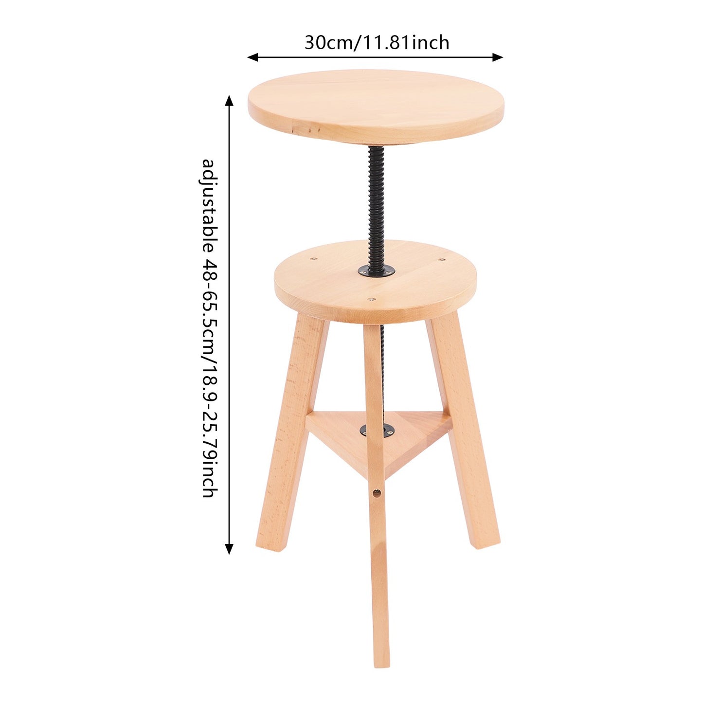 Adjustable Height Round Painting Stool with Ergonomic Cushioned Seat - Heavy-Duty Wooden Construction, Manual Height Adjustment (48-65.5cm/18.9-25.79in) for Artists, Indoor/Outdoor Use - Lightweight & Sturdy Art Stool for Adu