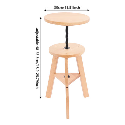 Adjustable Height Round Painting Stool with Ergonomic Cushioned Seat - Heavy-Duty Wooden Construction, Manual Height Adjustment (48-65.5cm/18.9-25.79in) for Artists, Indoor/Outdoor Use - Lightweight & Sturdy Art Stool for Adu
