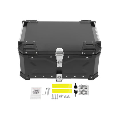Motorbox – Motorkoffer – Topkoffer – Bagagekoffer – Motoruitrusting – 65 Liter Inhoud – Stevig Aluminium & Carbonstaal – Veilig Slot & Schokdempende Voering – Zwart