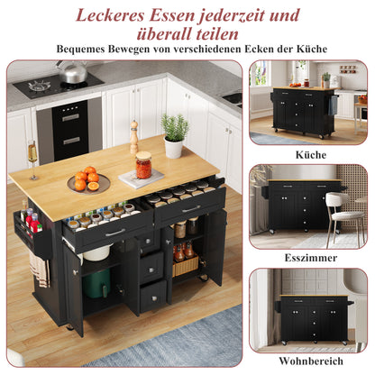 Keukenwagen – Servierwagen – Werktafel – Kantoorwagen – Opbergwagen – Uitklapbaar Werkblad 120×65 cm – 5 Lades & 2 Kasten