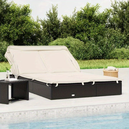 2-Seater Outdoor Lounge with Foldable Roof - Teak Frame, Ergonomic Design, 213x118x97cm, Spacious Sunbed for Poolside & Garden Relaxation, Durable Weather-Resistant Fabric, Garden Relaxation, Shaded Seating, Sturdy Constructi