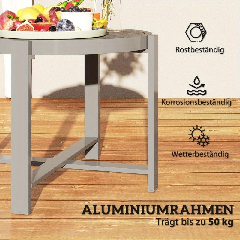 Bijzettafel – Sidetable – Nachtkastje – Banktafel – Koffietafel – Rond – Weerbestendig Aluminium – Marmerlook Grijs