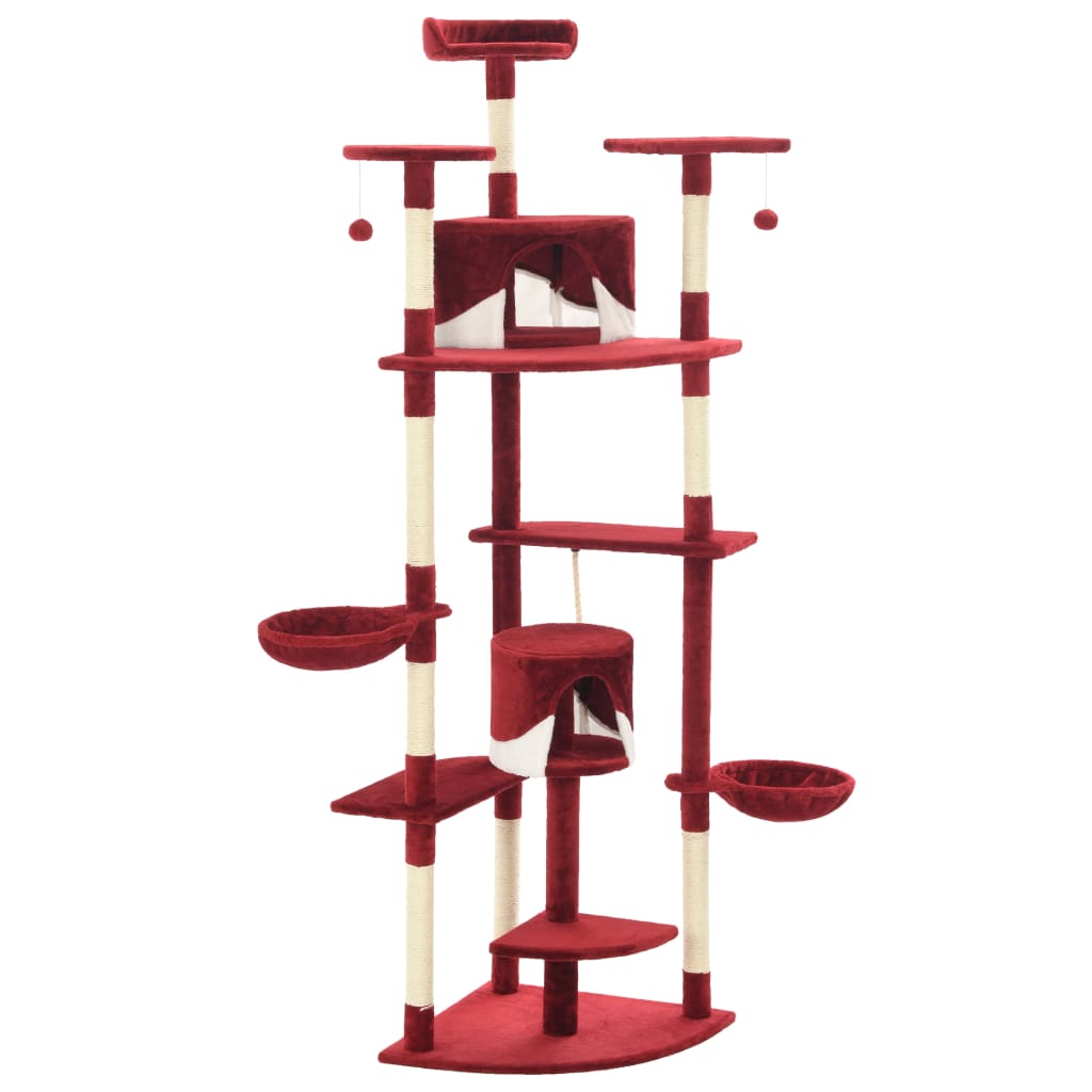 Kattentoren – Krabpaal – Klimmeubel – Kattenboom – Kattenhuis – Sisal Krabpalen – Zachte Polyester Bekleding – Rood-Wit
