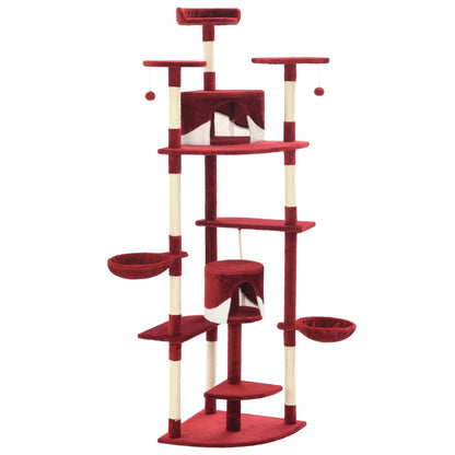 Kattentoren – Krabpaal – Klimmeubel – Kattenboom – Kattenhuis – Sisal Krabpalen – Zachte Polyester Bekleding – Rood-Wit