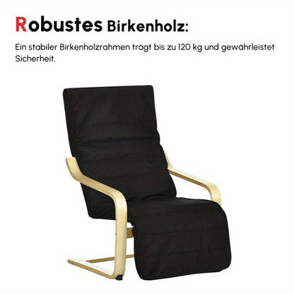 Relaxfauteuil – Verstelbare Fauteuil – Lounge Chair – Relaxstoel – Stoel Met Voetensteun – Stevig Frame – Zachte Bekleding – Compact Formaat – Zwart-Gouden Design