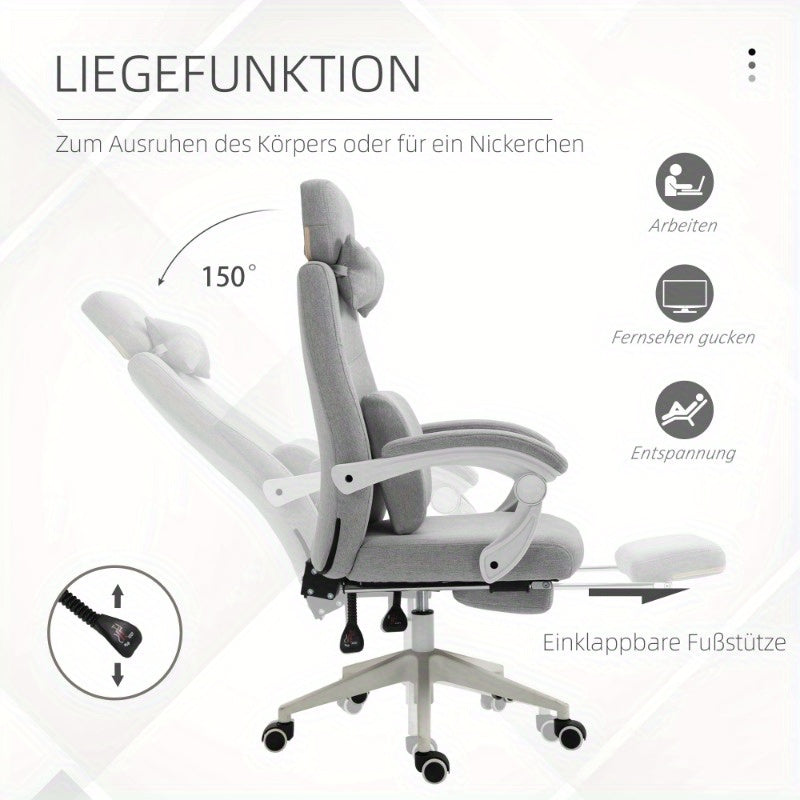 Bureaustoel – Bureaustoel met Wielen – Gaming Stoel – Desk Chair – Ergonomische Bureaustoel Grijs – Hoge Rugleuning – Verstelbare Zithoogte