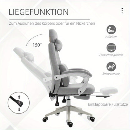 Bureaustoel – Bureaustoel met Wielen – Gaming Stoel – Desk Chair – Ergonomische Bureaustoel Grijs – Hoge Rugleuning – Verstelbare Zithoogte