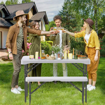 Inklapbare Biertafelset – Biertafel – Bierbank – Picknicktafel – Tenttafel – Compact – Weerbestendig HDPE – 108 cm – Met 2 Banken