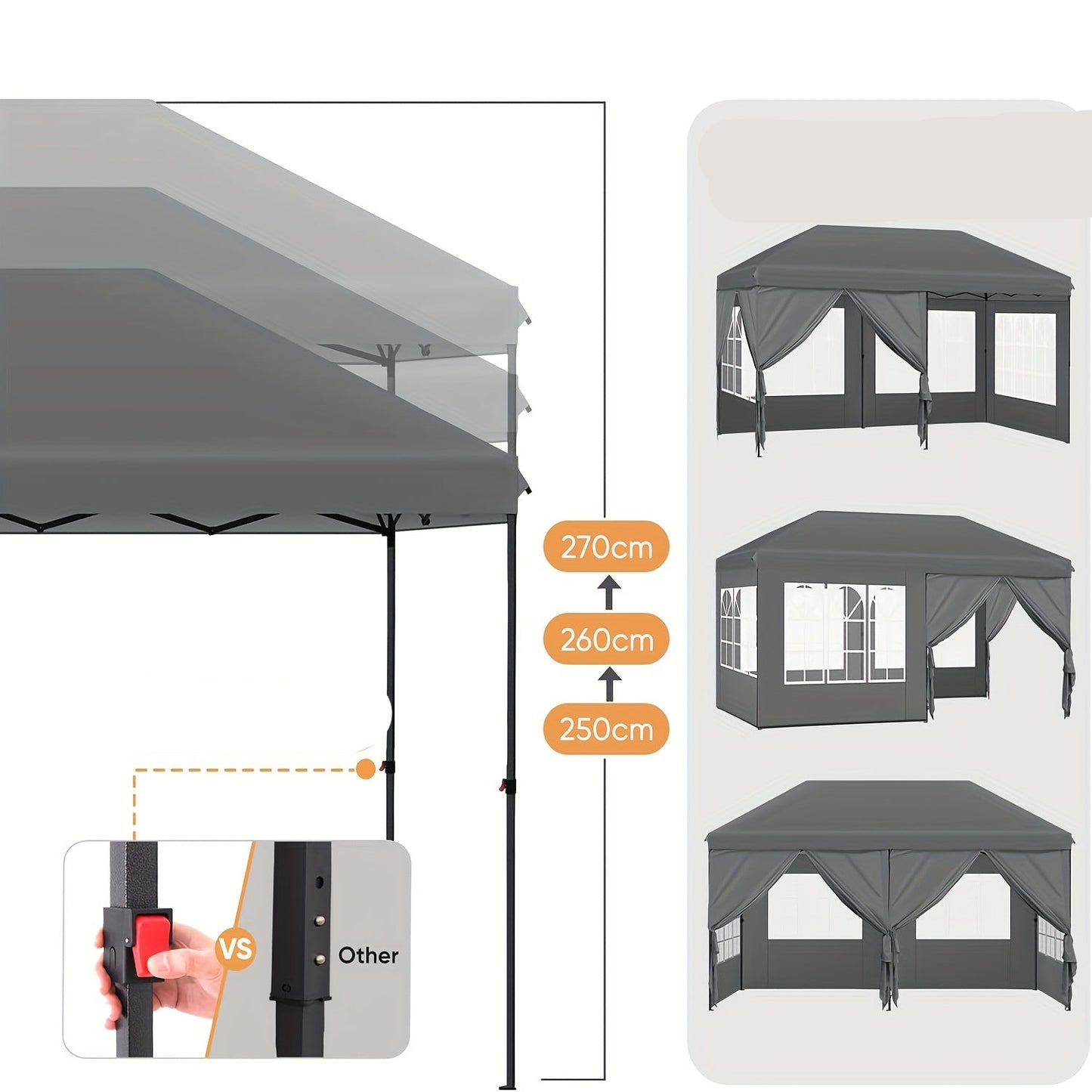 Opvouwbare Partytent – Gazebo – Tuinentent – Evenemententent – 3 X 6 Meter – Stalen Frame – 6 Zijpanelen Met Rits
