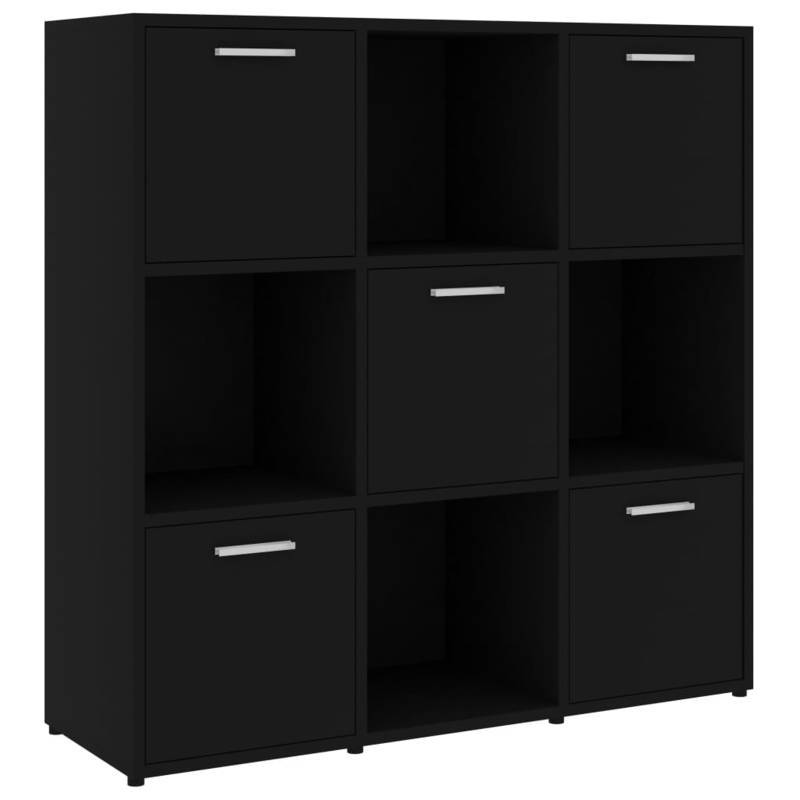 Zwarte Houten Boekenkast – Boekenkast Meubel – Staande Plank – Opbergrek – Wandkast – 90x30x90 cm – 6 Vak Compartimenten – Vrijstaand Modern Design