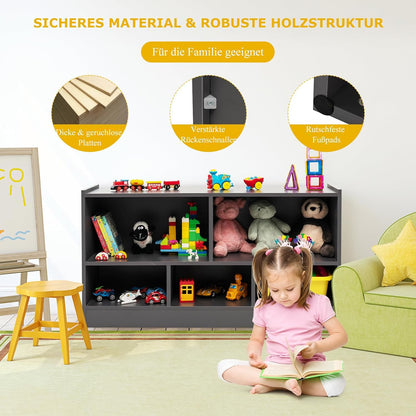 Houten Speelgoedkast – Speelgoedrek – Opbergkast – Kinderkast – Speelgoedmeubel – 5 Ruime Vakken – Veilig Afgeronde Hoeken – Bruin 111x30x61,5 cm