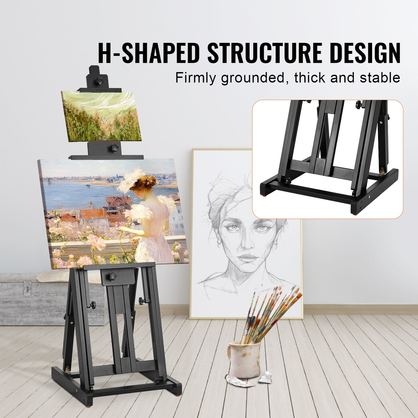 Schildersbok – Schildersezel – Kunstenaars Ezels – H-frame Ezels – Beukenhouten Ezels – Verstelbare Canvashouder – Geschikt Tot 196 cm Hoogte