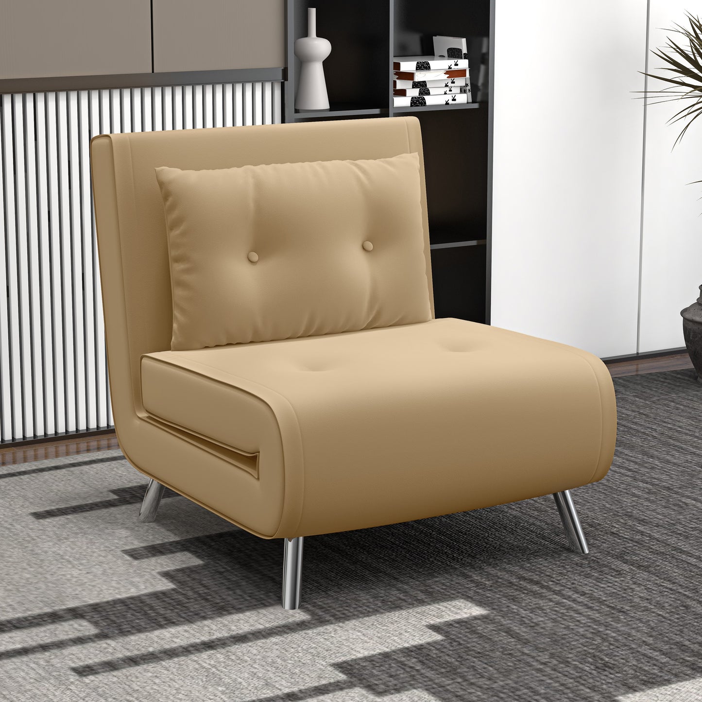 Slaapfauteuil – Relaxstoel – Bedfauteuil – Gastenbed – Velours Fauteuil – Donkergrijs – 3-stand Verstelbare Rugleuning – Compact 77x88x83 cm