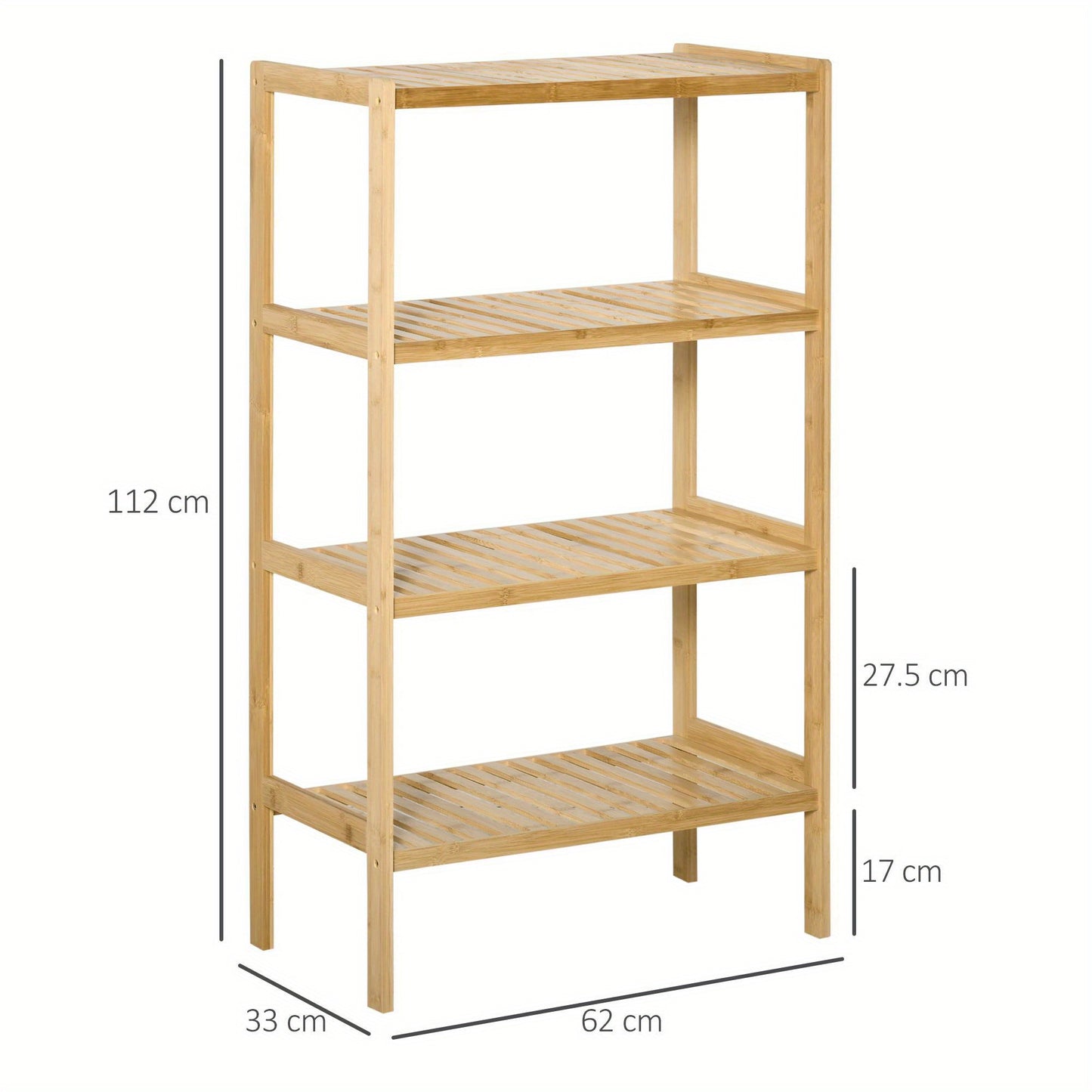 Bamboekast – Opbergkast – Boekenkast – Opbergplank – Kast – 4-laags – Natuurlijk Bamboe – 62x33x112 cm – Duurzaam & Ruim